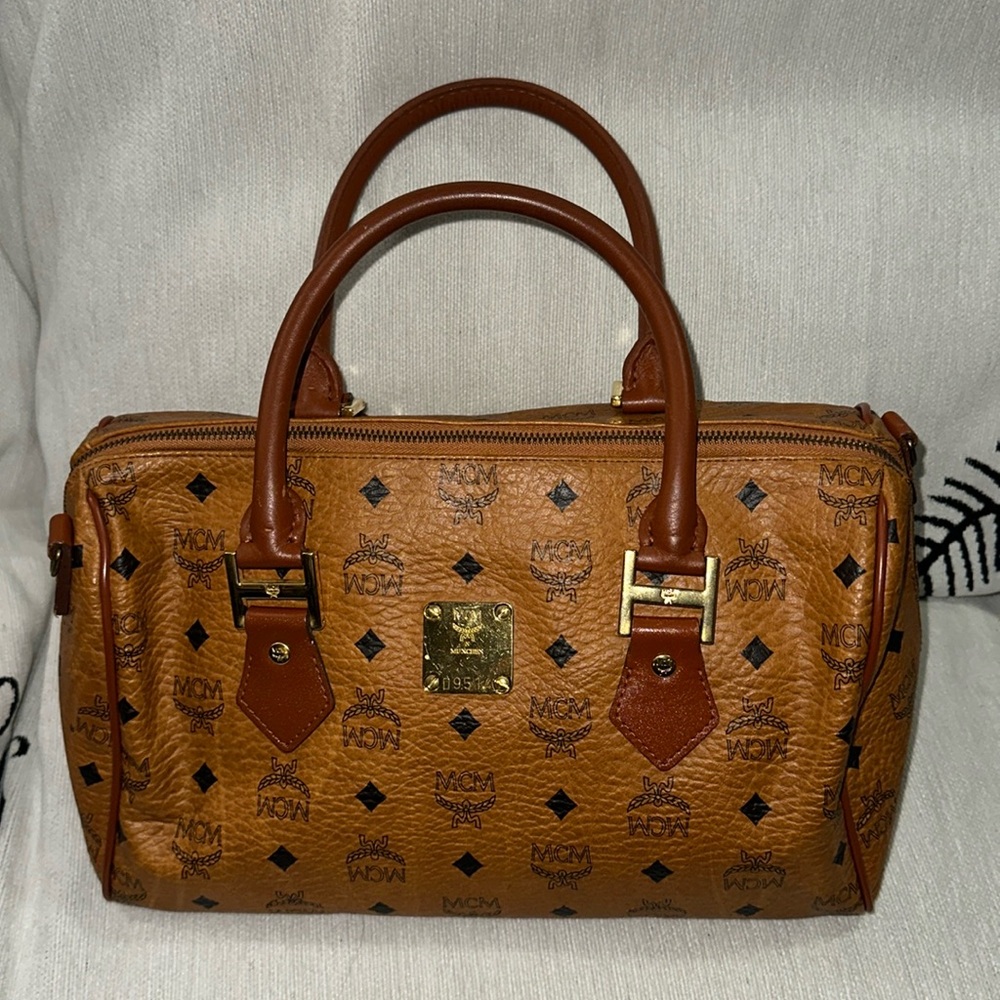 MCM brown gold and black PVC handbag